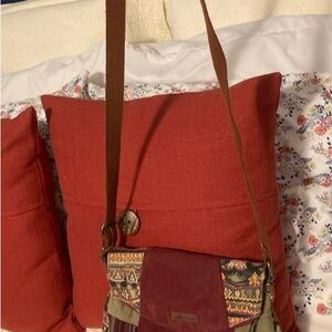 Sakroots Red Boho Crossbody Bag with Multicolor Accents